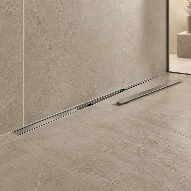 Ultra-narrow shower drain — concept visual