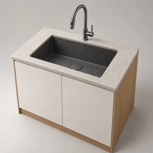 Stone-grain sink — concept visual