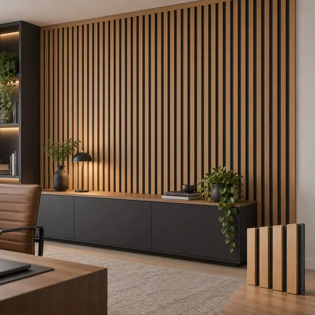 Acoustic Timber-Slat Panel (Signature) — concept visual