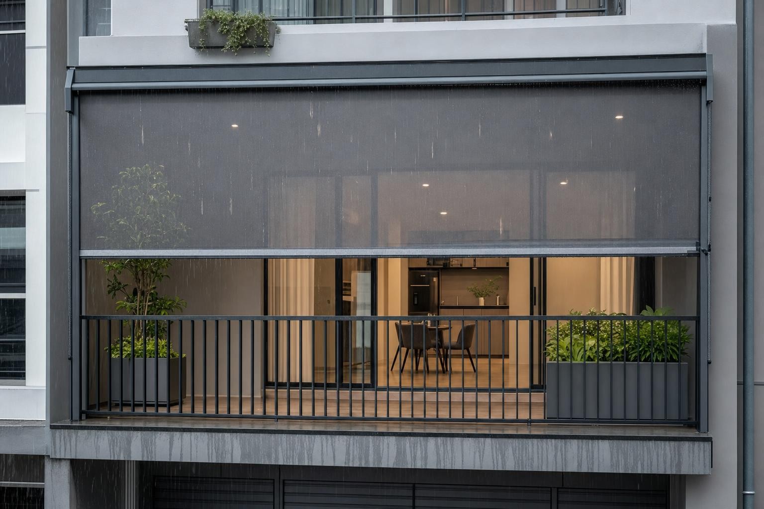 Balcony: screen, planter & storage