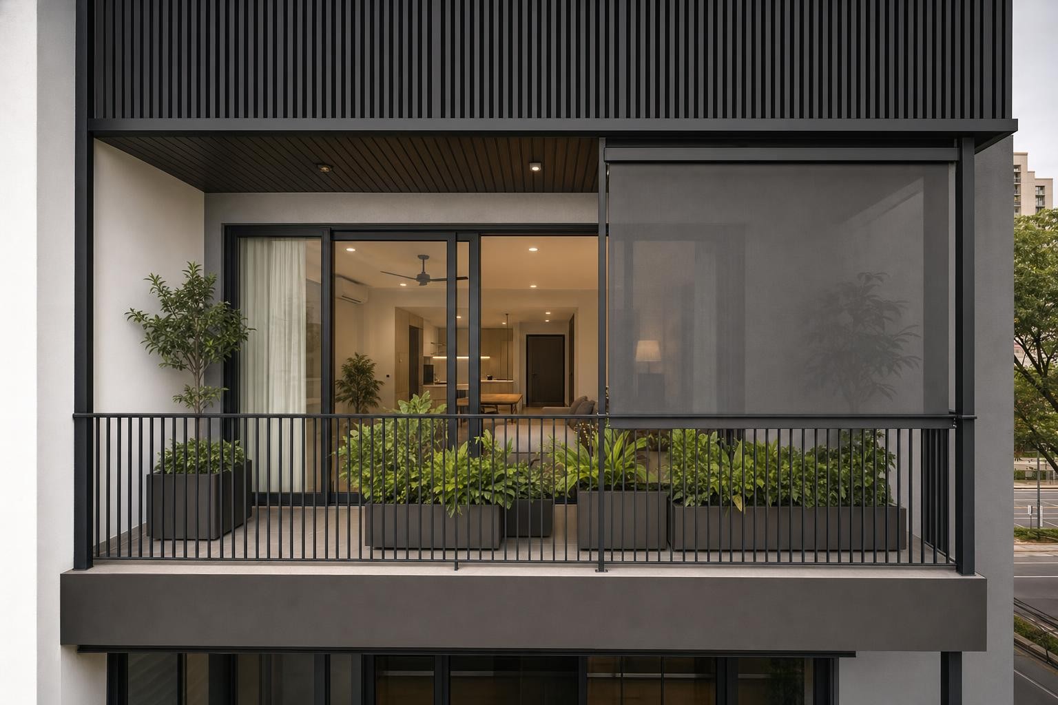 Balcony: screen, planter & storage