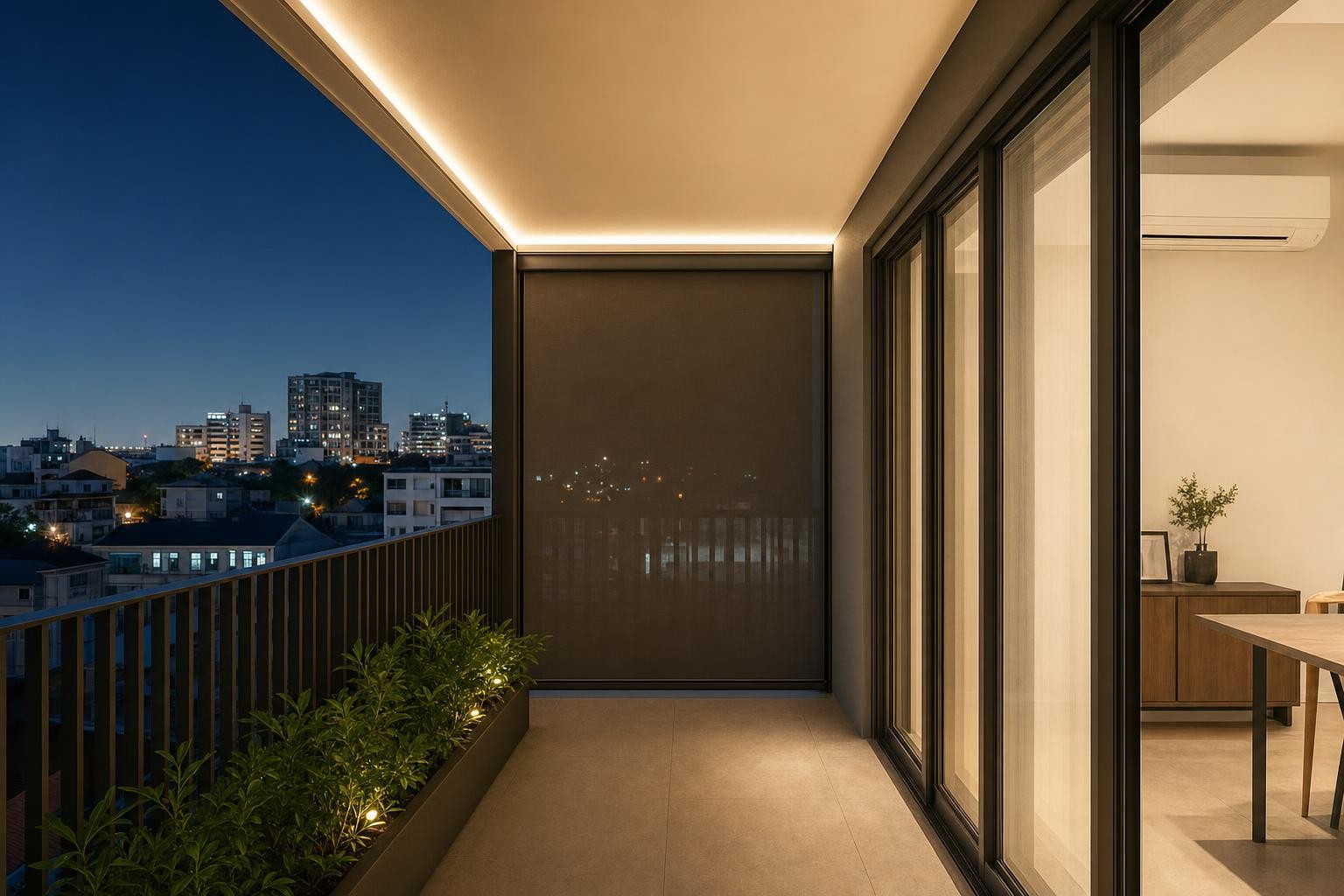 Balcony: screen, planter & storage