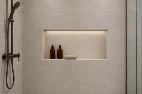 Bathroom niche lining — Single-piece slab