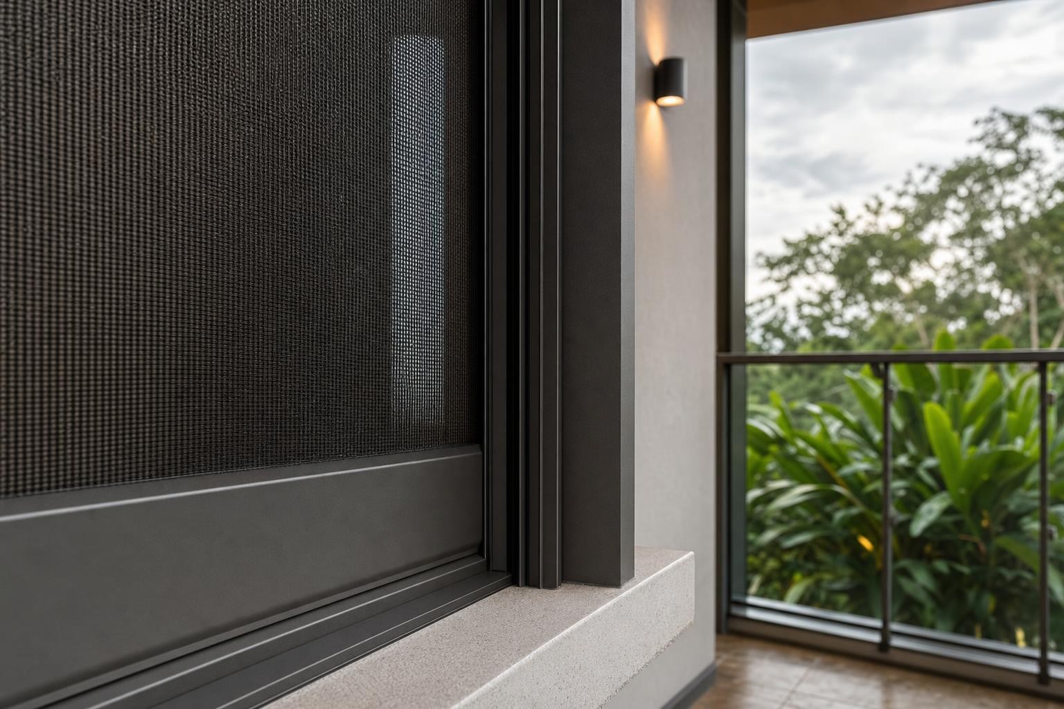 Zip-track weather screen · zip-track side channel and mesh close-up