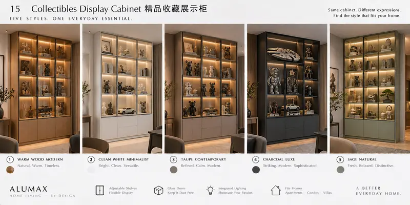 Collectibles display cabinet · five finishes