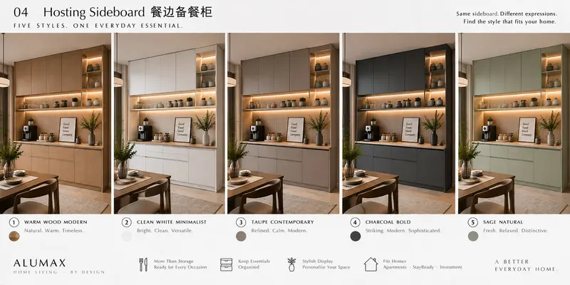 Hosting sideboard · five finishes
