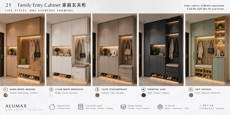Family entry cabinet · five finishes