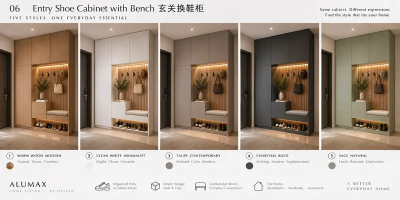 Entry shoe cabinet with bench · five finishes