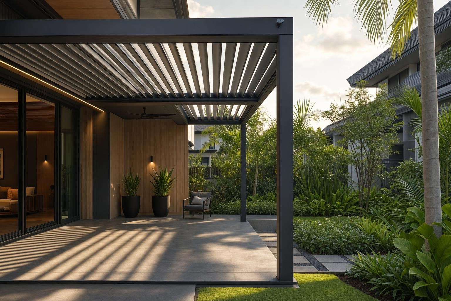 Louvred pergola & pavilion · attached louvred aluminium pergola over courtyard patio
