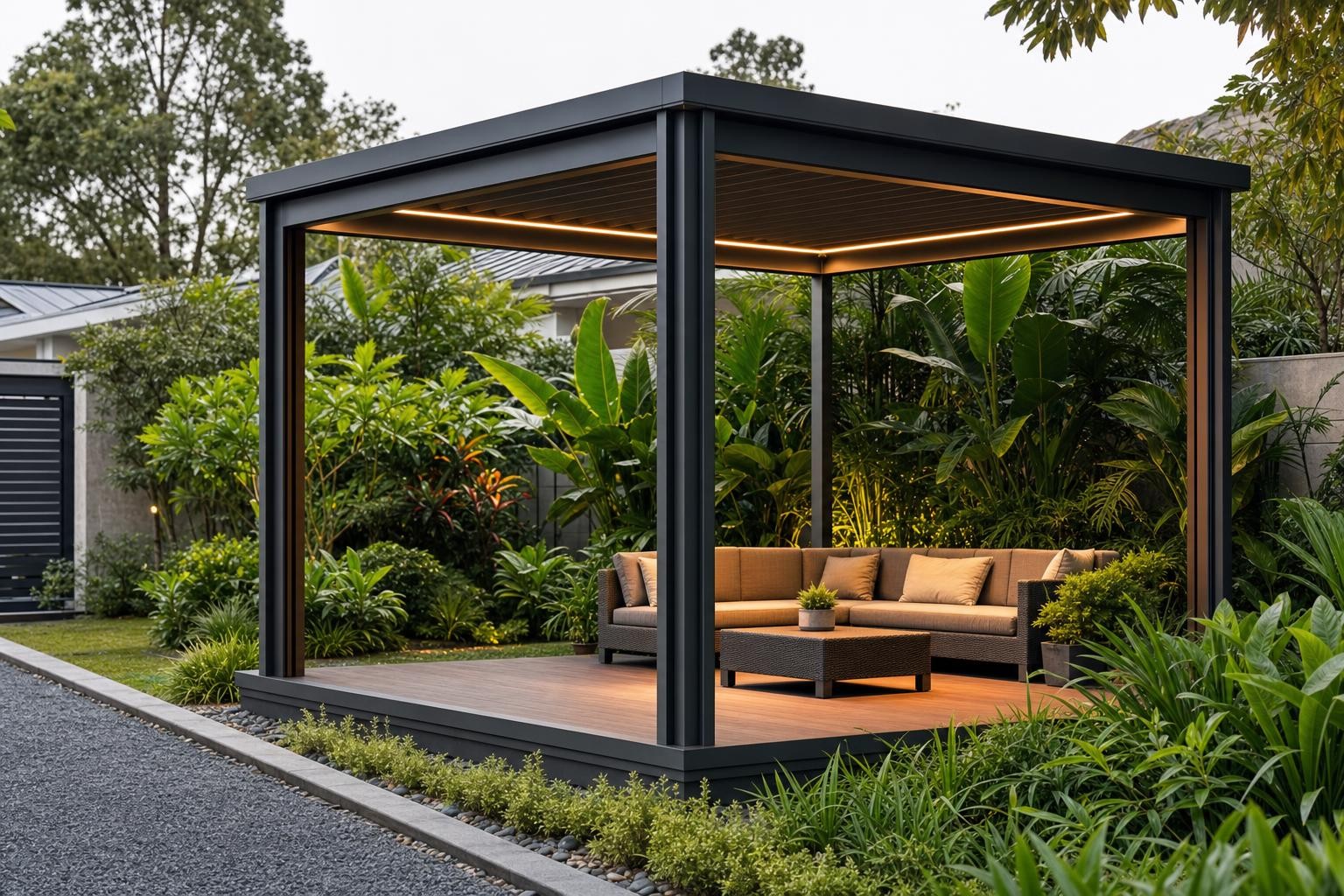 Louvred pergola & pavilion · freestanding louvred pergola pavilion with lounge