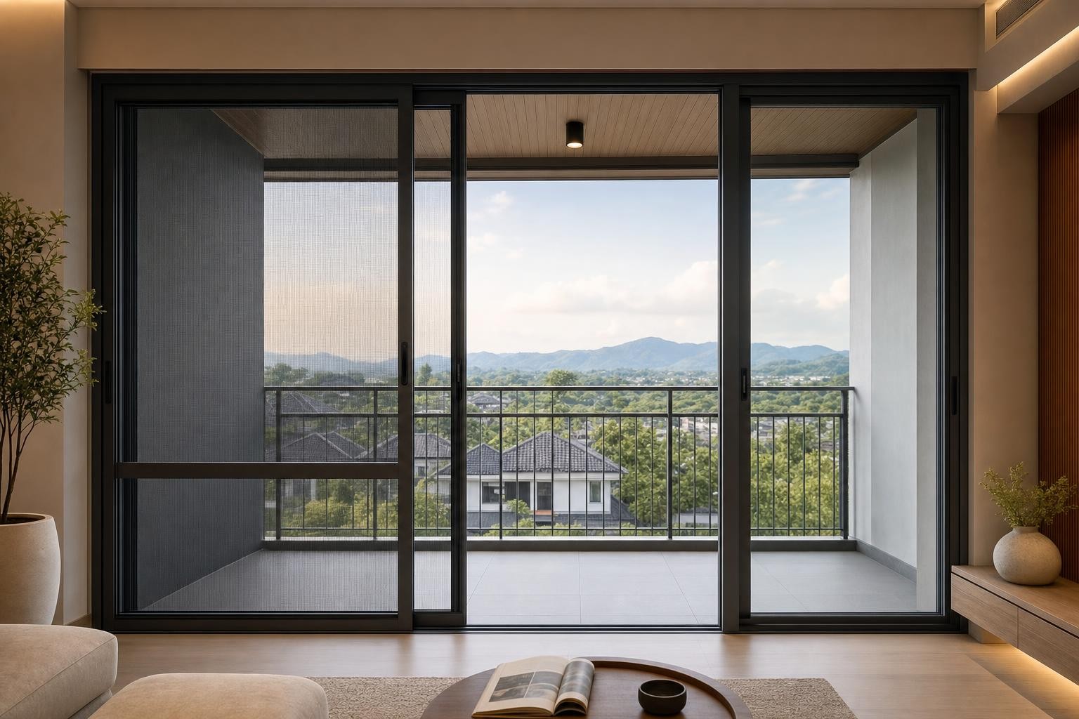 Insect & security screen · framed sliding insect screen door to balcony