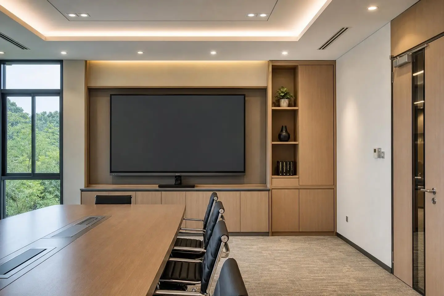 Office cabinets design concept — Warm Wood Modern style