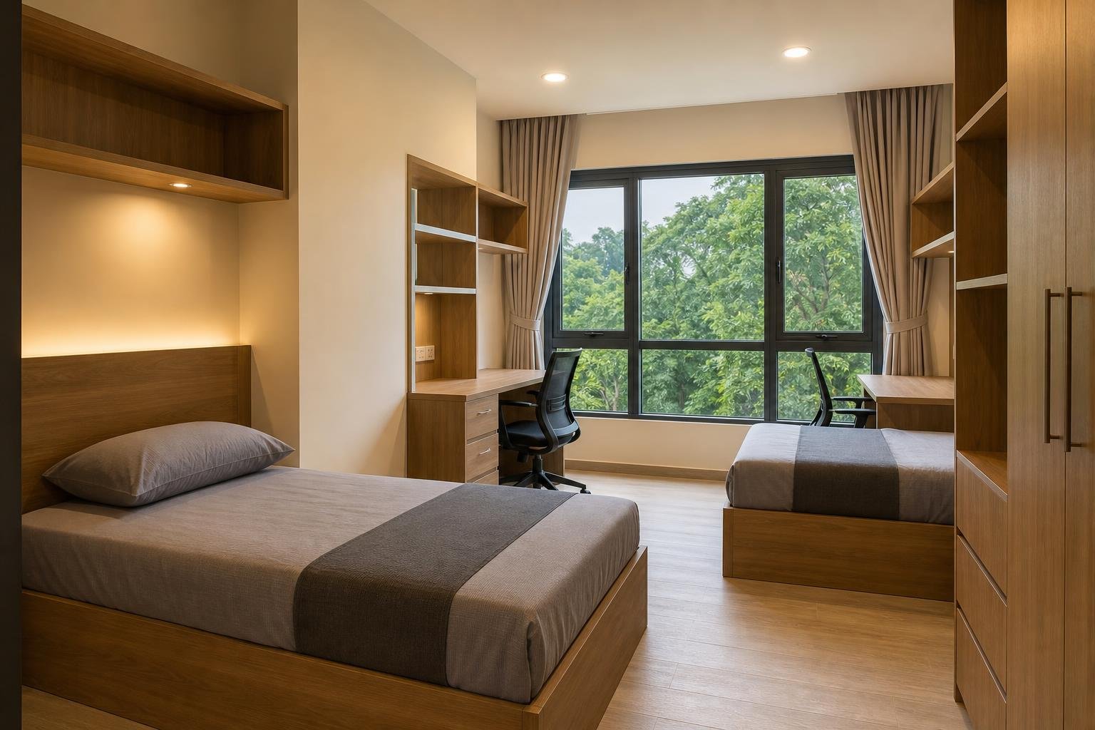 twin student hostel room — concept study