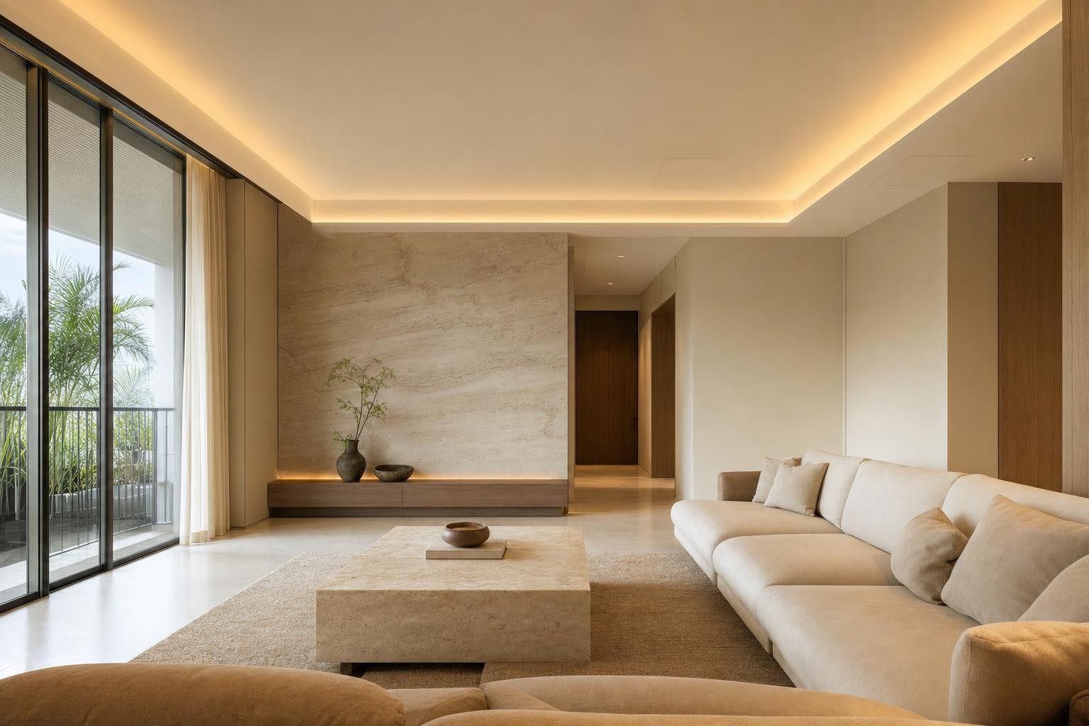 Cream Luxury · Feature ceiling · plaster perimeter cove-lit ceiling recess