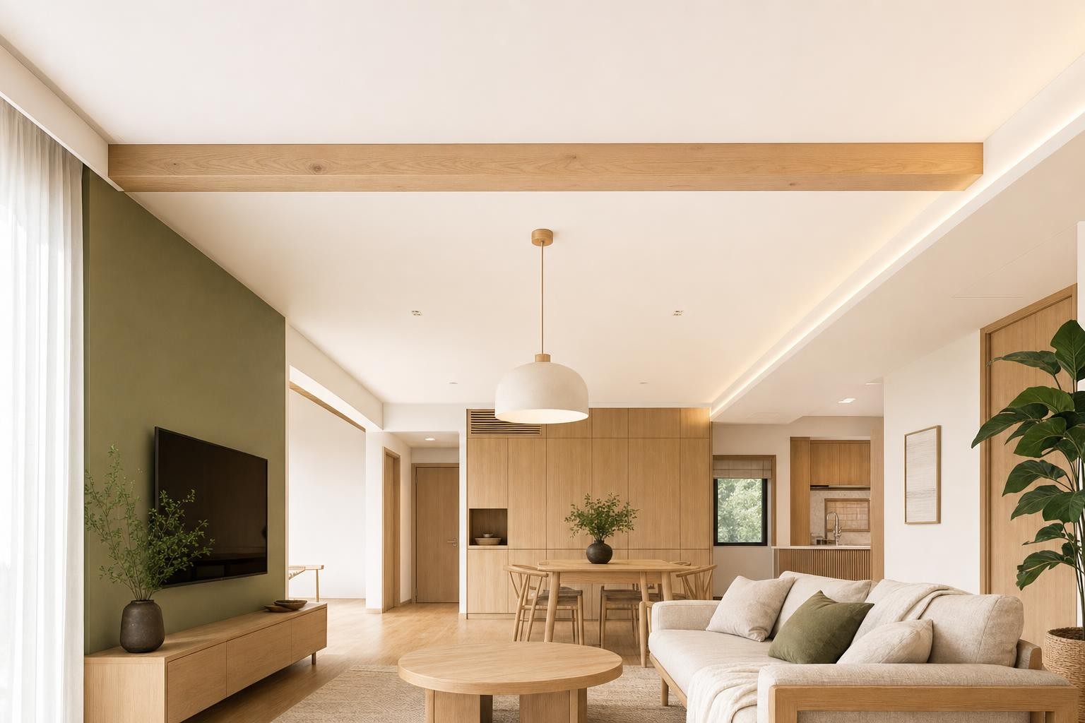 Scandinavian · Feature ceiling · exposed timber ceiling beam with cove strip