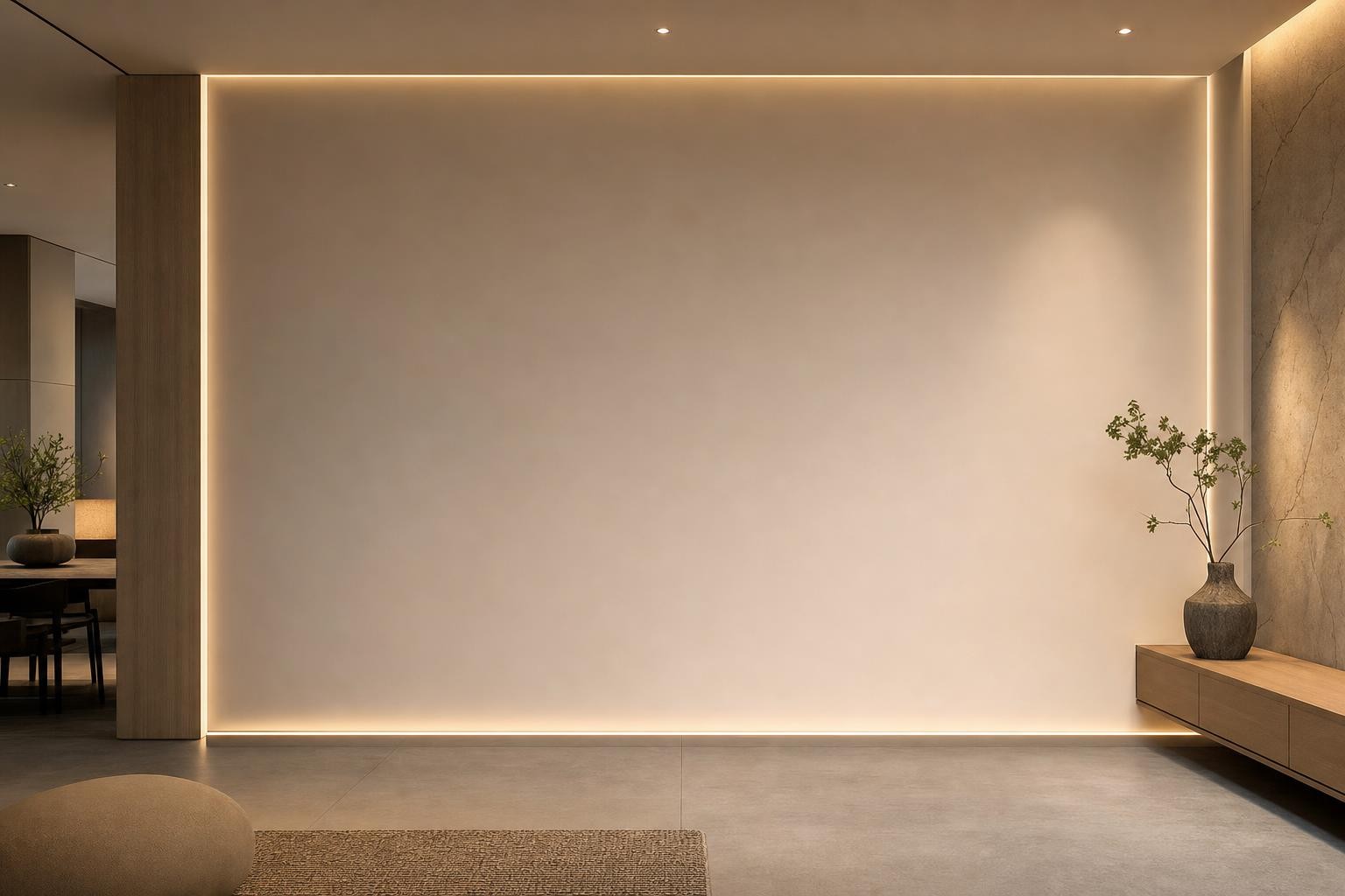 Feature wall · blank warm wall lit by perimeter cove