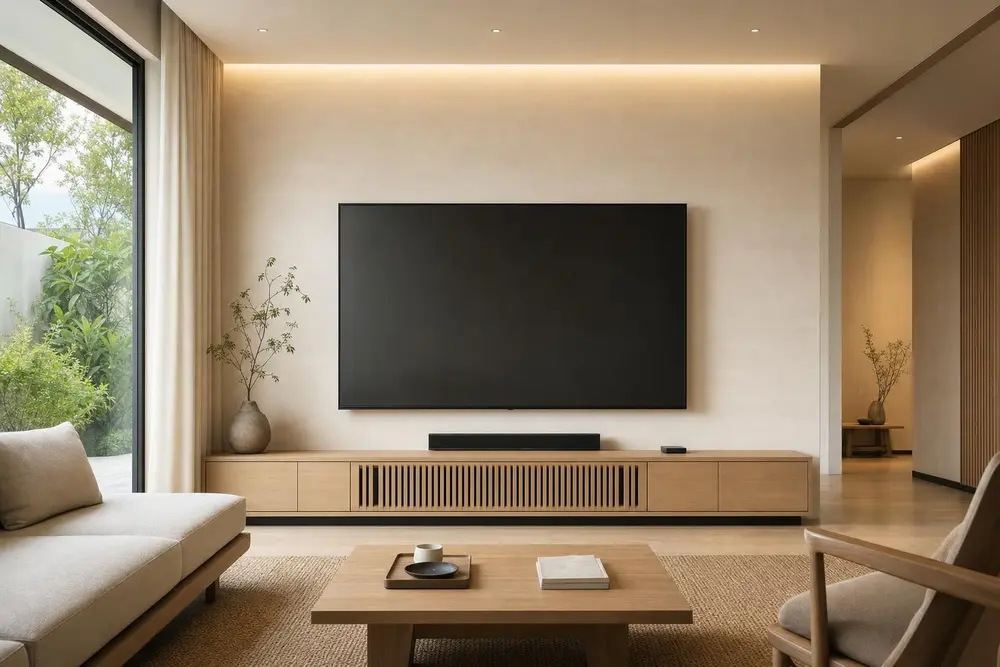 TV feature wall design concept — Muji Japandi style