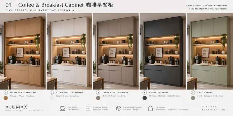 Coffee & breakfast cabinet · five finishes