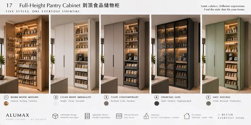 Full-height pantry cabinet · five finishes