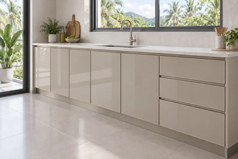 residential kitchen — 123 · AquaGlass door finish · solid