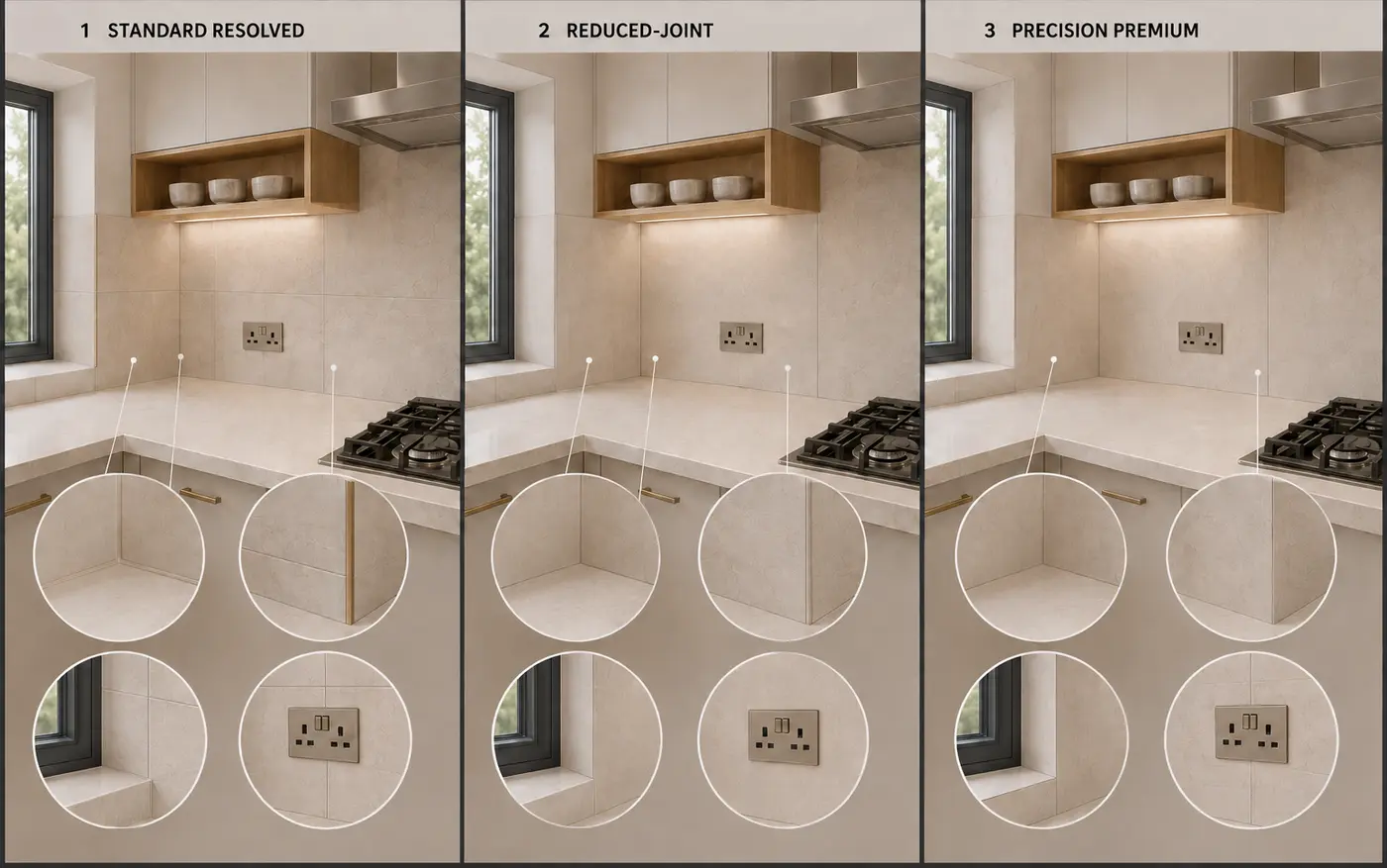 Backsplash detailing — options compared side by side