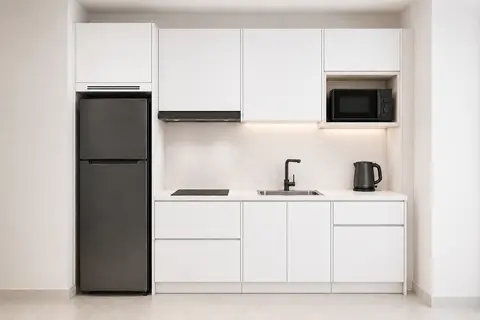 StayReady kitchenette — the three palettes — Warm palette