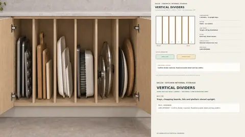 Kitchen internal storage configuration — Vertical dividers