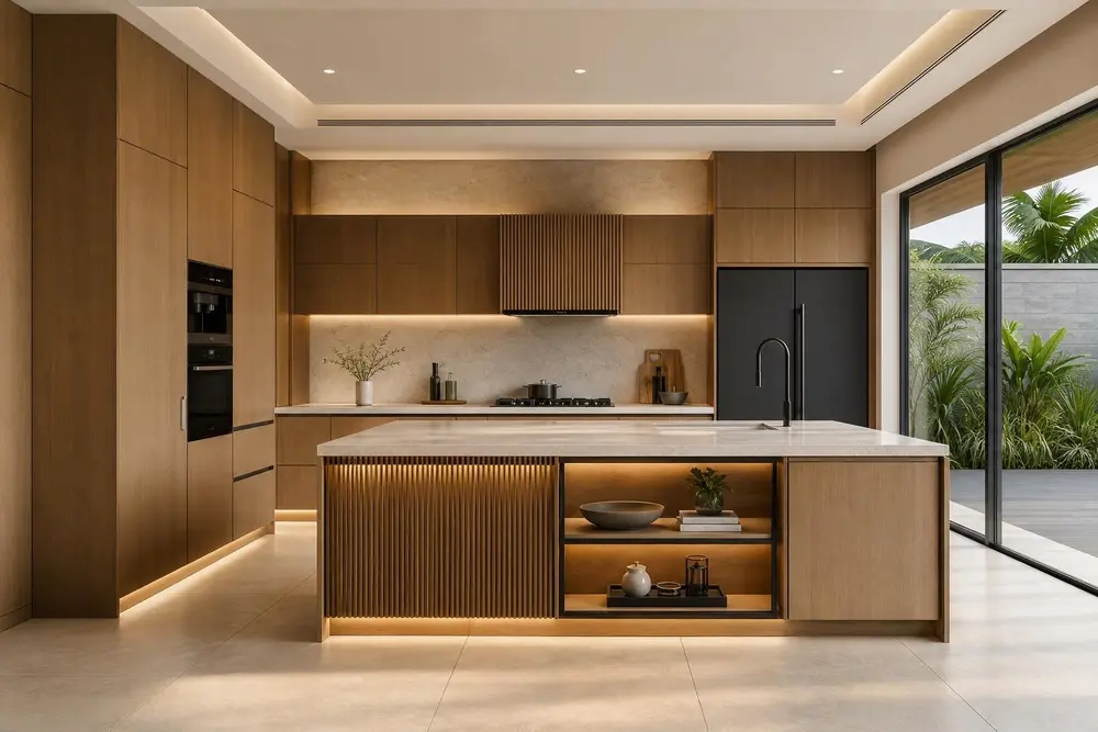 Kitchen design concept — Warm Wood Modern style
