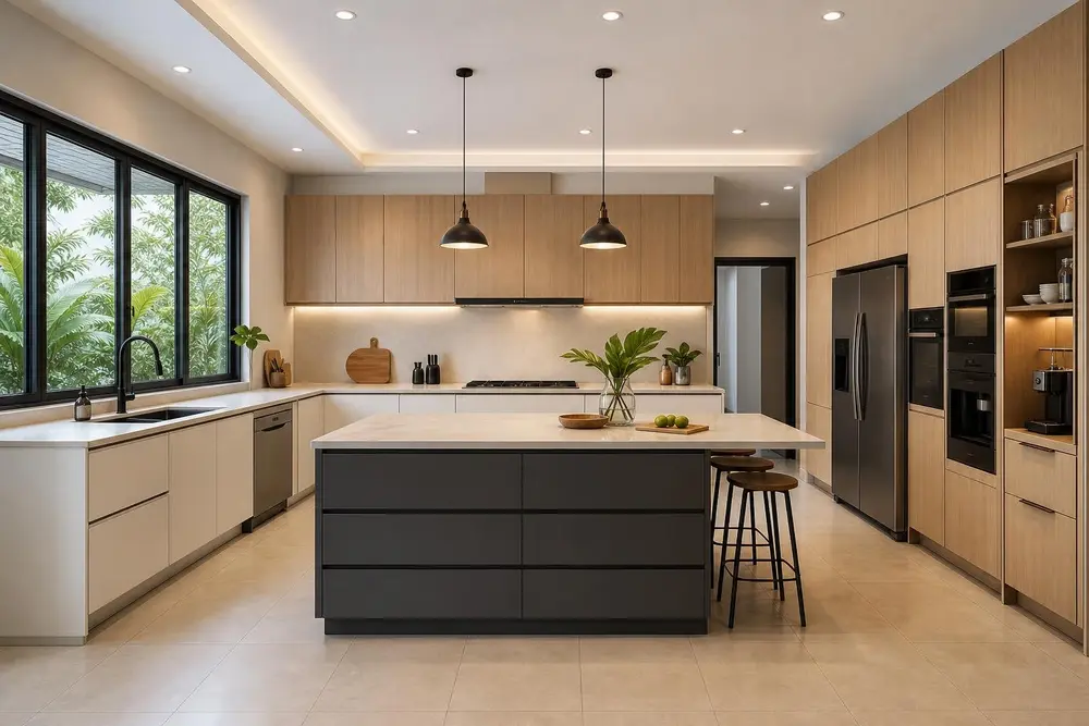 Kitchen design concept — Warm Wood Modern style