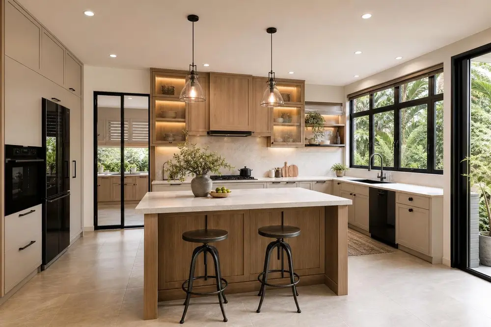 Kitchen design concept — Warm Wood Modern style
