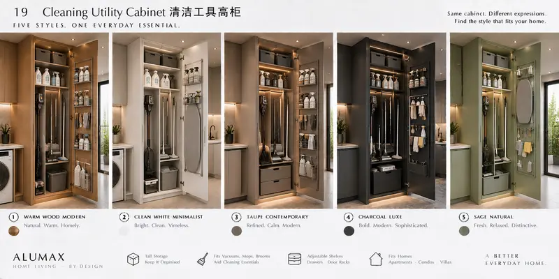 Cleaning utility cabinet · five finishes