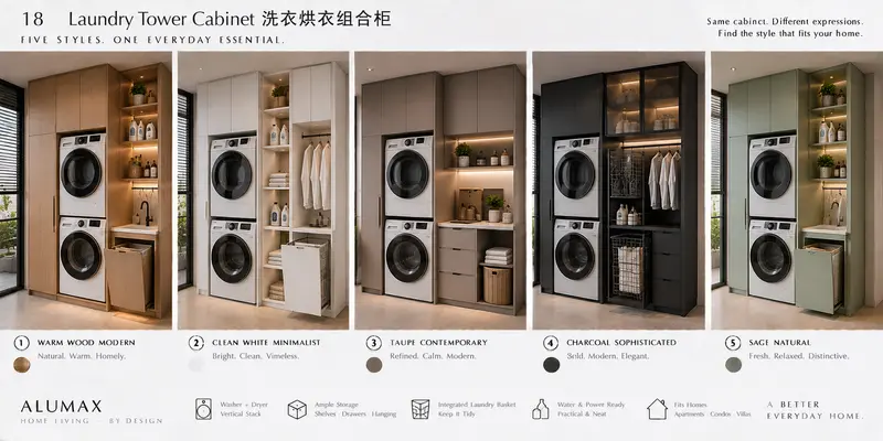 Laundry tower cabinet · five finishes