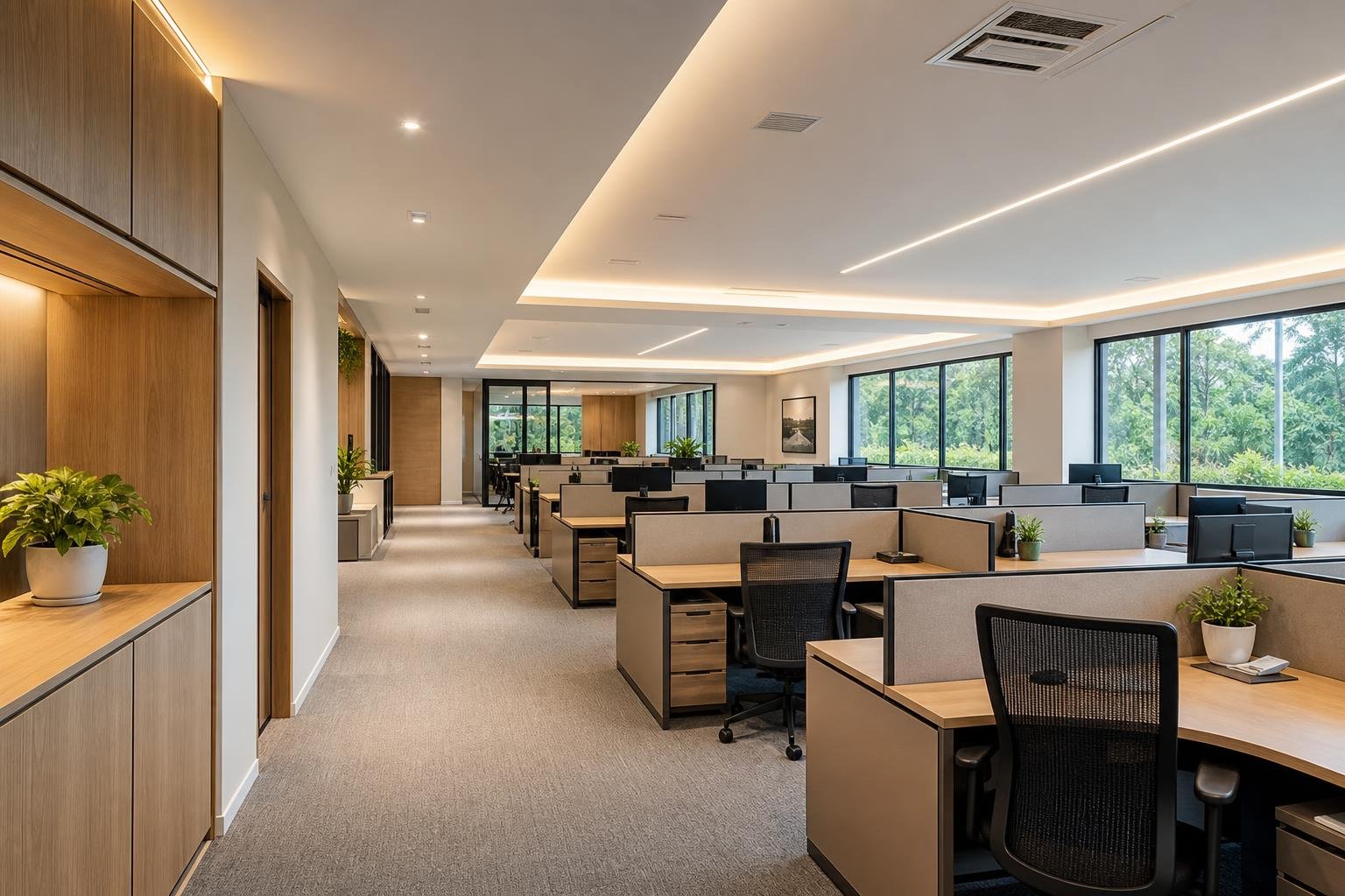 open-plan office workstation floor
