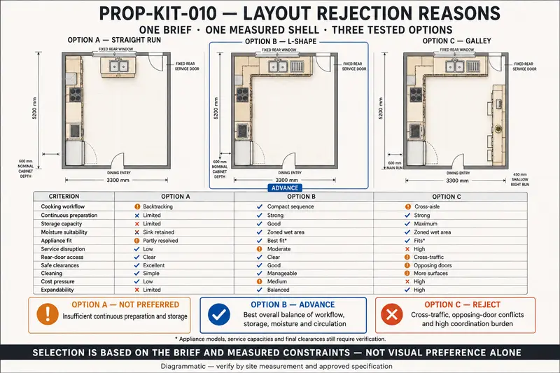 Why two were rejected — representative proposal-development study
