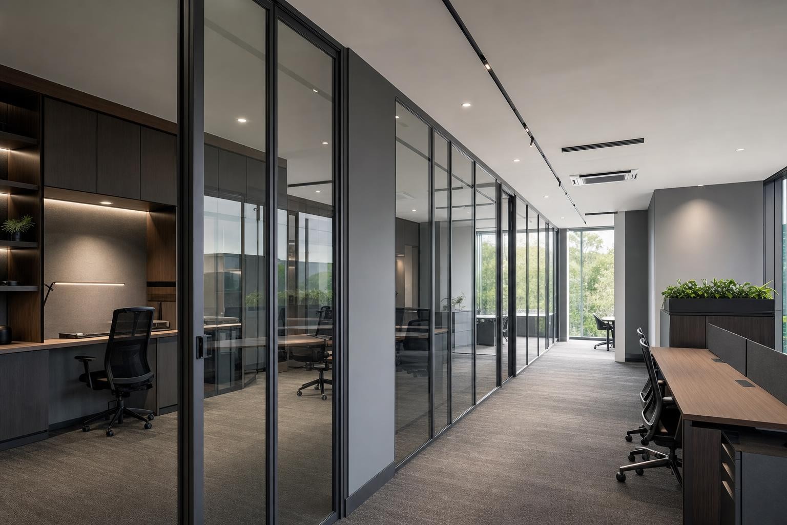 Clear glass partition