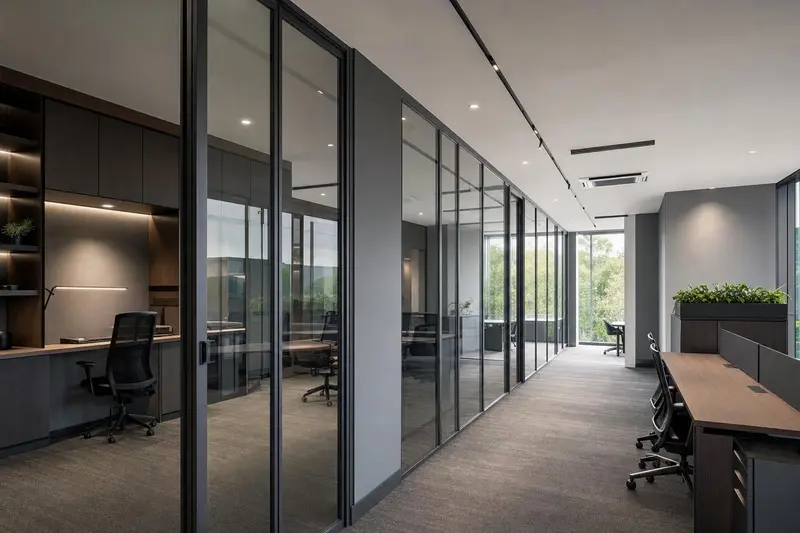 Clear glass partition