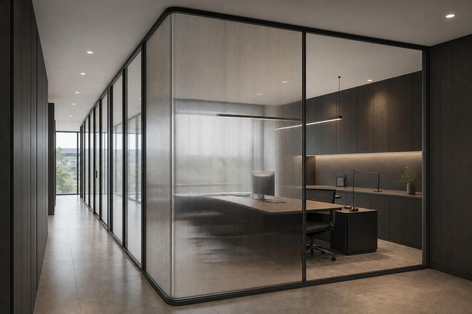 Clear glass partition