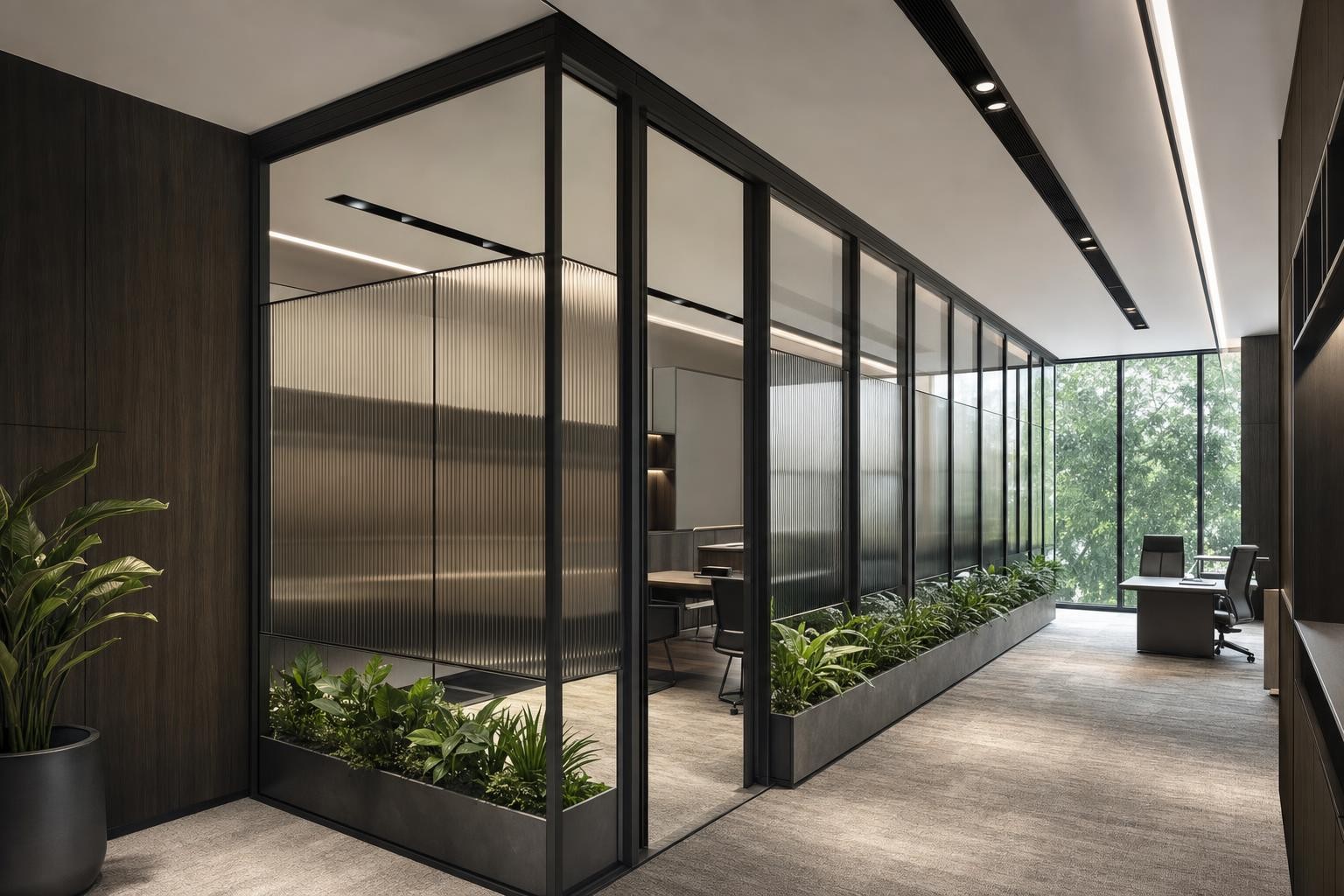 Clear glass partition