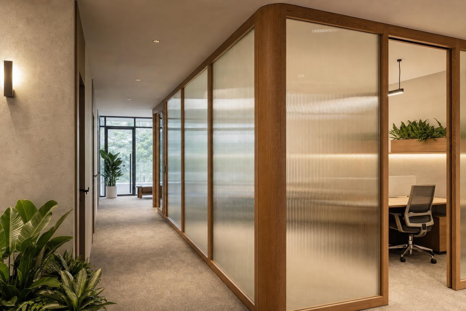 Clear glass partition