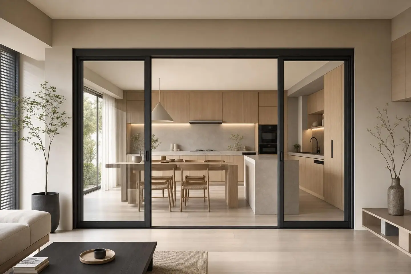 Sliding door design concept — Japandi style