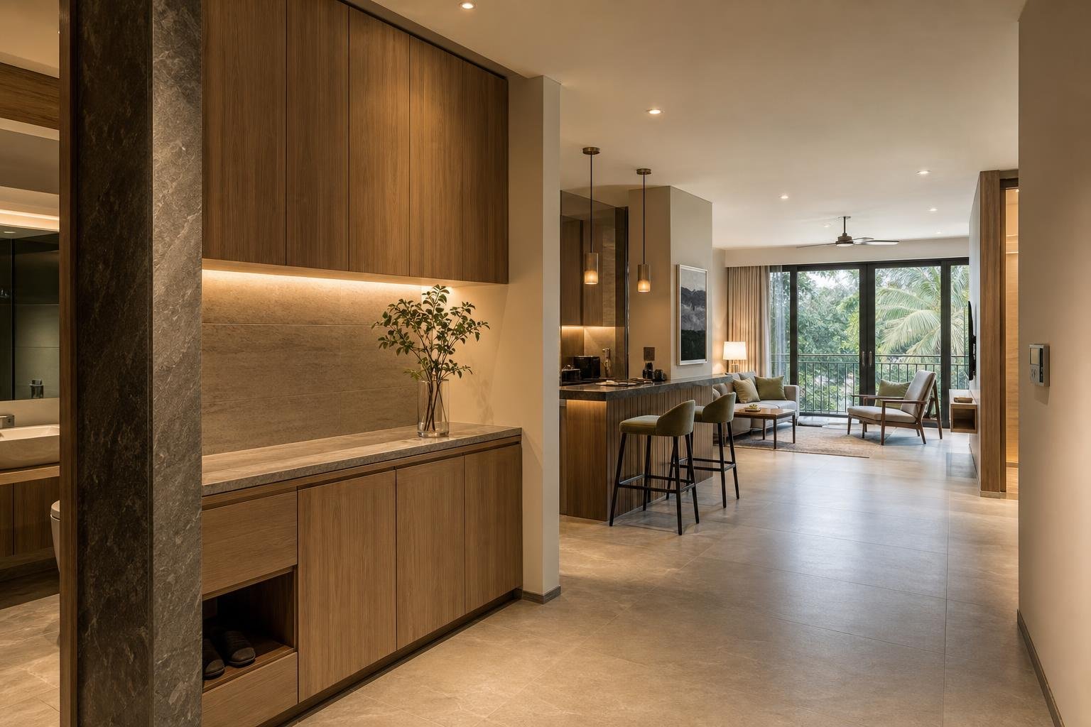 hotel suite living and pantry — concept study
