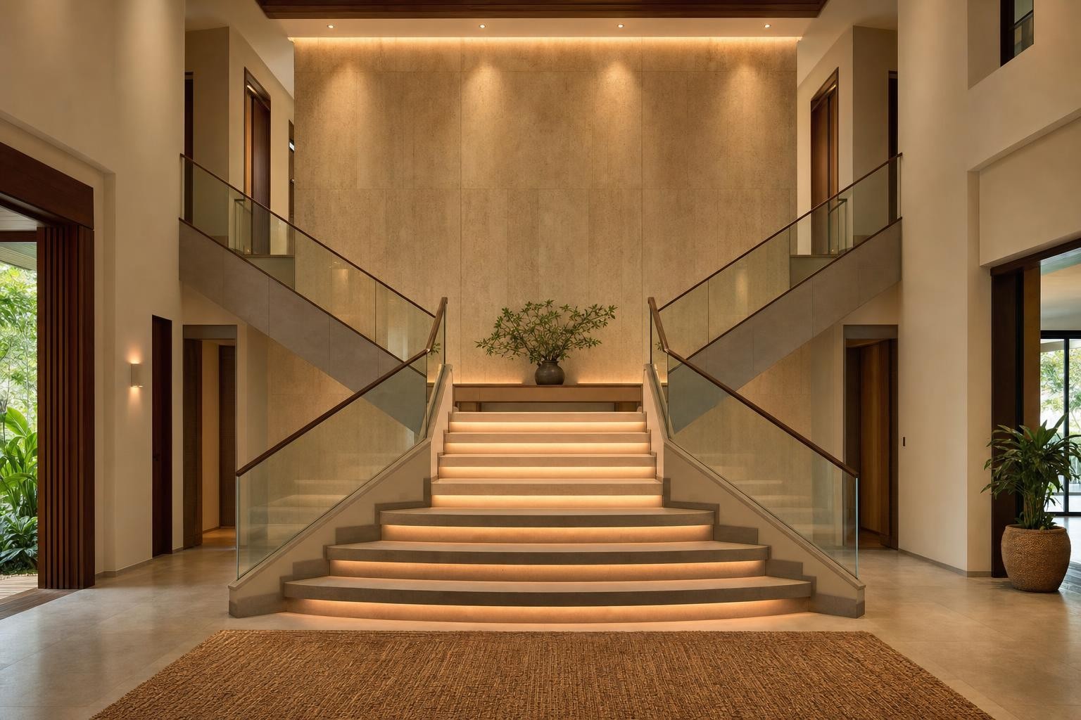 Cream Luxury · Staircase · grand symmetrical twin foyer staircase