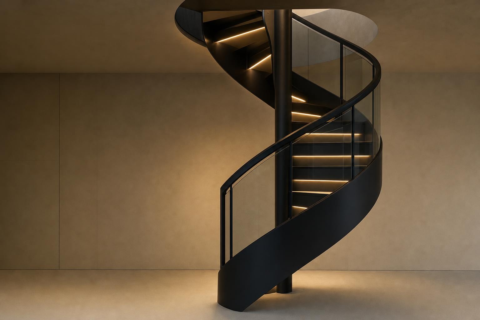 Staircase · black sculptural spiral stair on studio backdrop