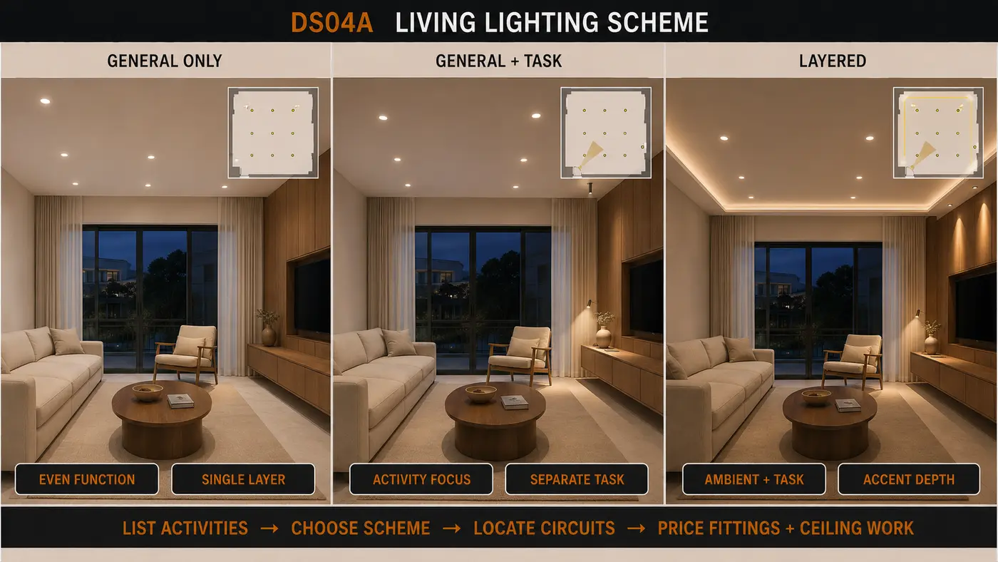 Living Lighting Scheme — options compared side by side