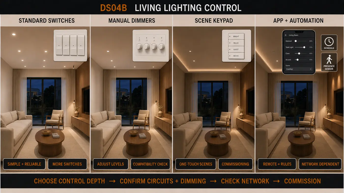 Living Lighting Control — options compared side by side
