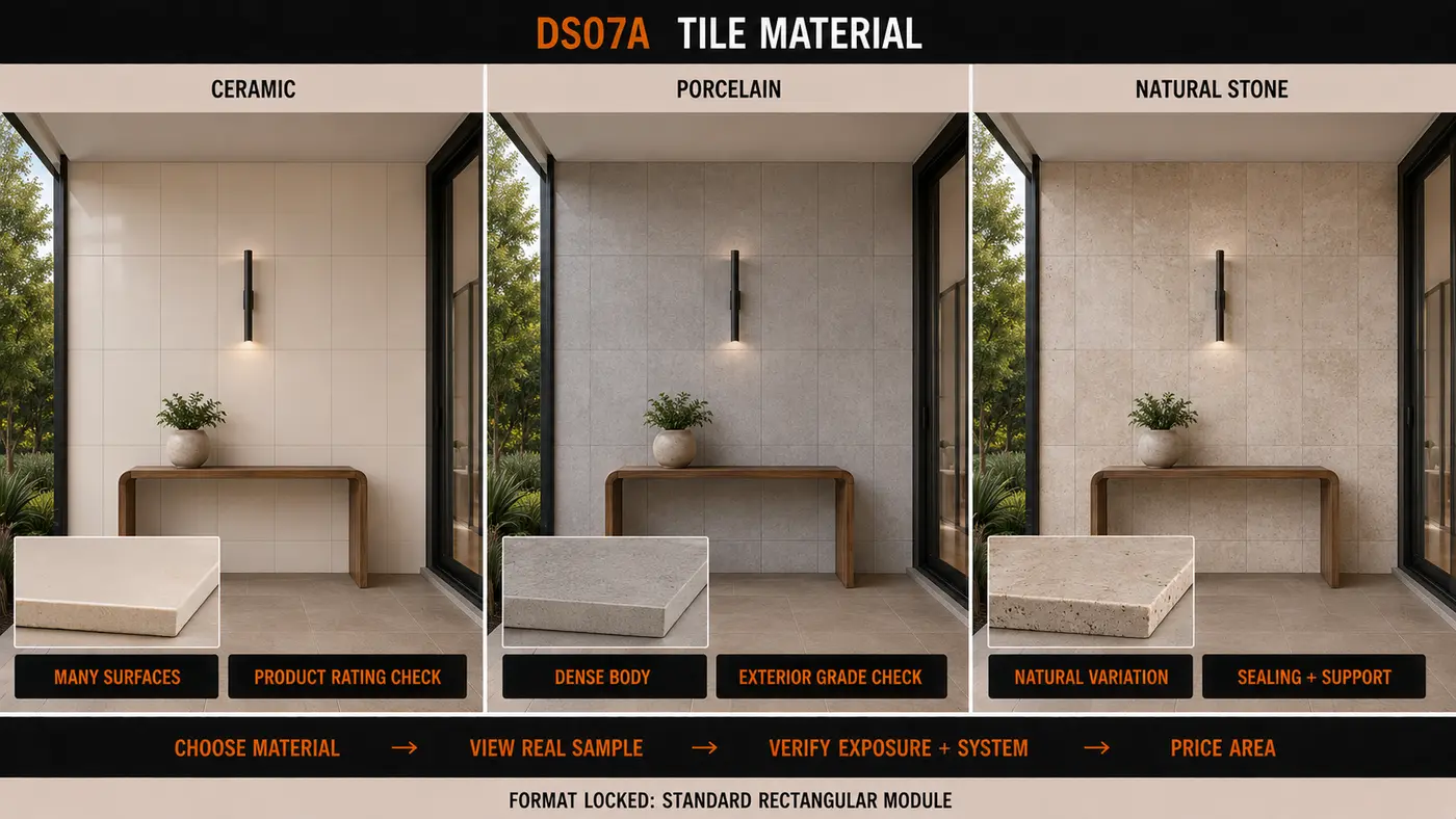 Tile Material — options compared side by side