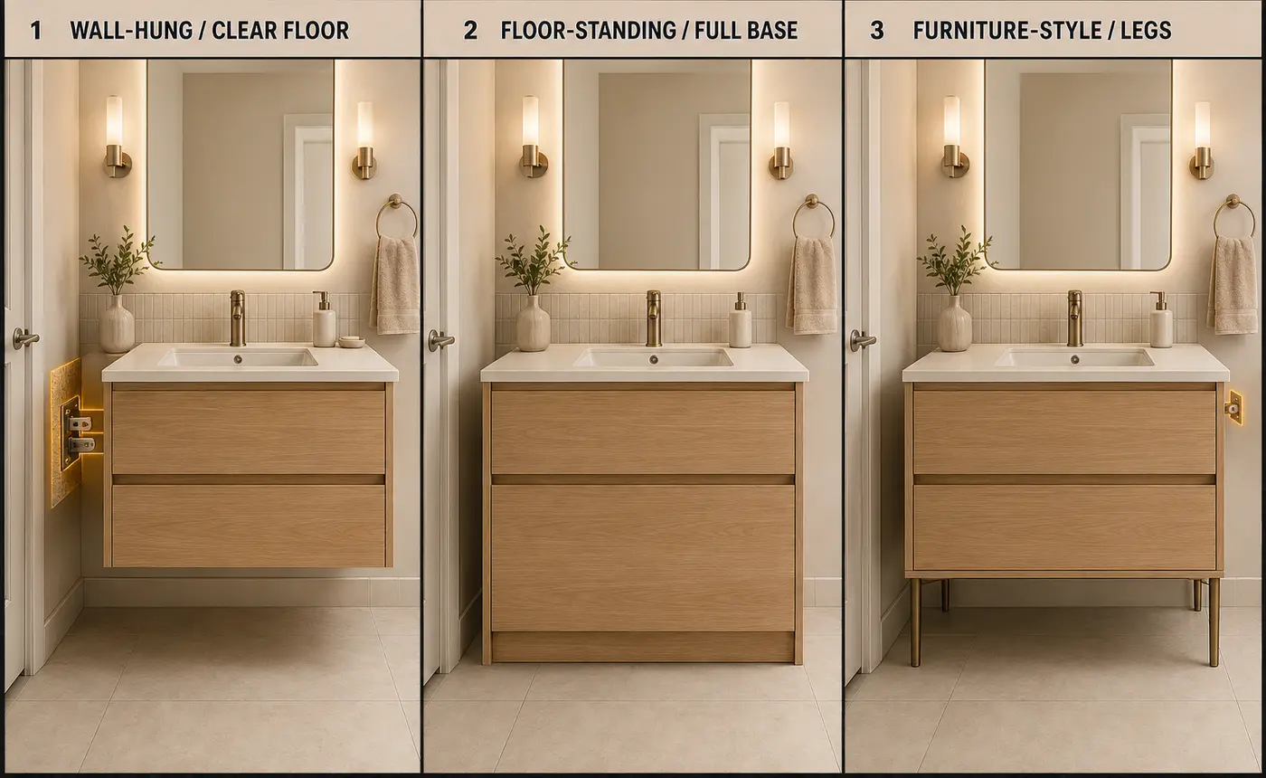 Vanity form and floor clearance — options compared side by side