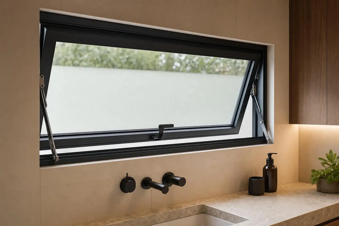 Awning window design concept — Warm Wood Modern style