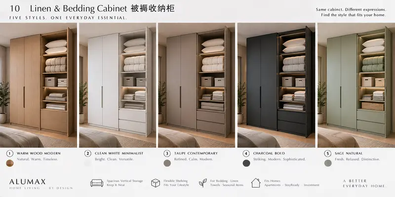 Linen & bedding cabinet · five finishes