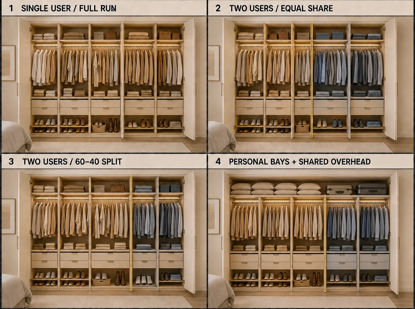 Wardrobe capacity allocation — options compared side by side
